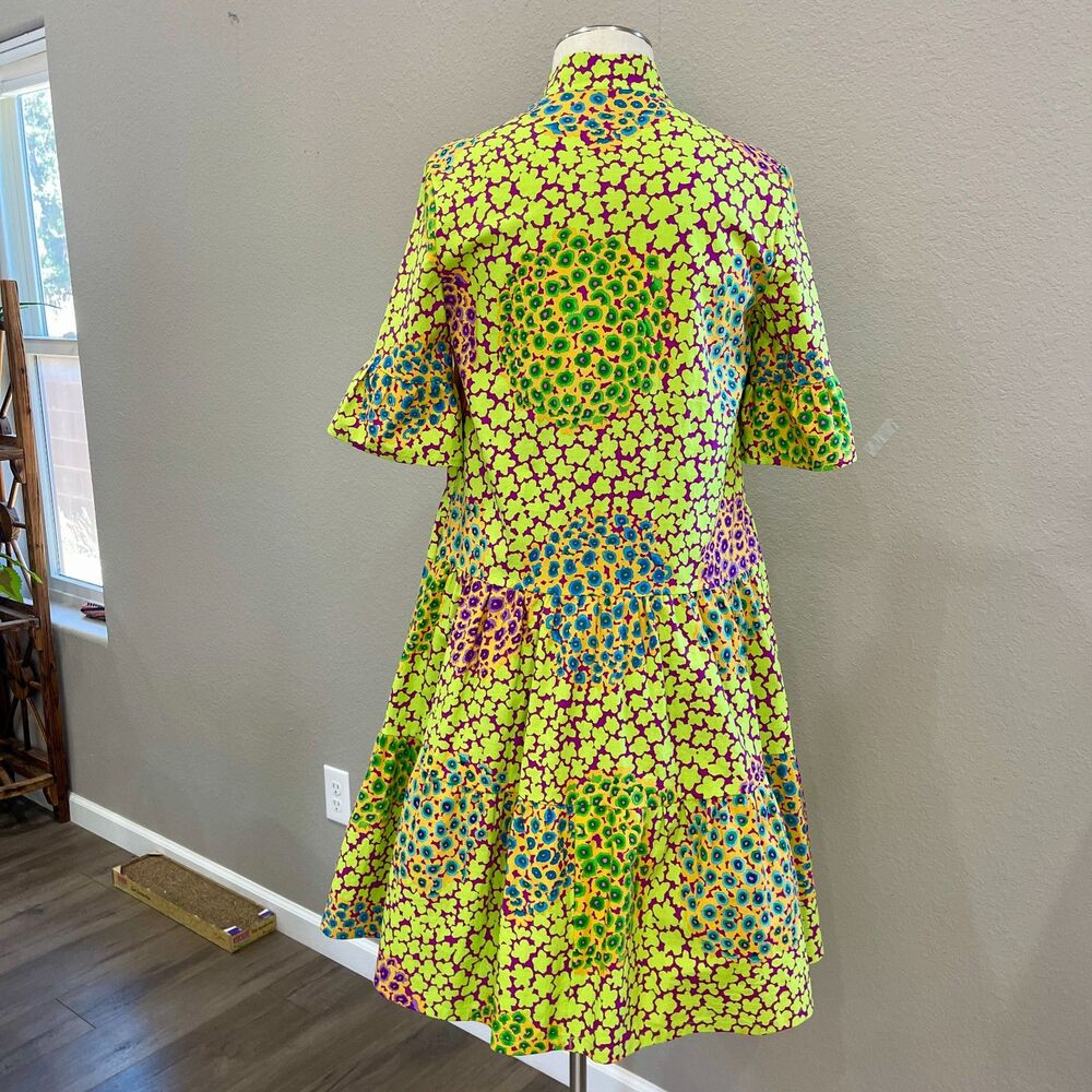 Handmade Boho Lime Green tiered dress with ruffle and ruffled sleeves, Size 10 - Picture 7 of 7